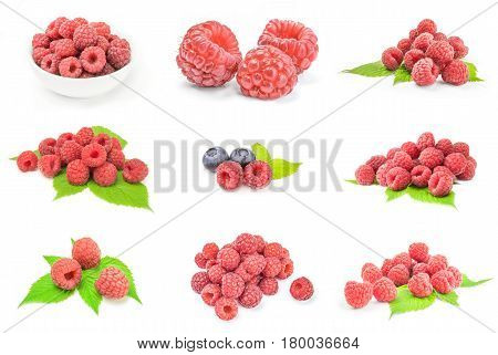Group of raspberry fruit isolated on a white background cutout