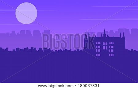 Guidhall London city building scenery silhouettes vector art
