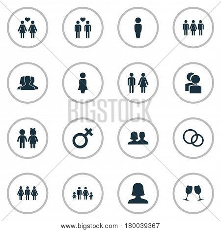 Vector Illustration Set Of Simple Lovers Icons. Elements Alternative, Spouse, Rings And Other Synonyms Madame, Marriage And Couple.