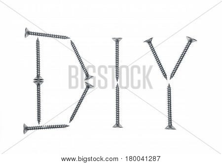 DIY letters made from screws on white background
