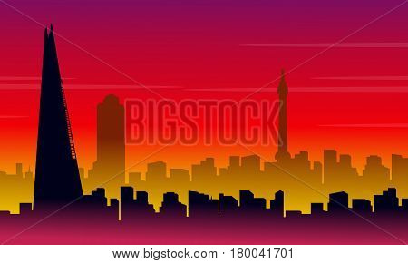Silhouette of London city with red background scenery illustration