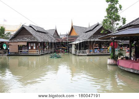 Pattaya THAILAND - February 26 2017: Traditional Asian Floating market in Thai