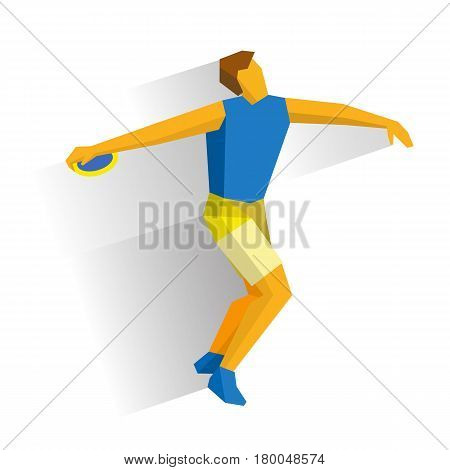 Athlete throwing the discus isolated on white background with shadows. International sport games infographic.  Discus Throw - flat style vector clip art.