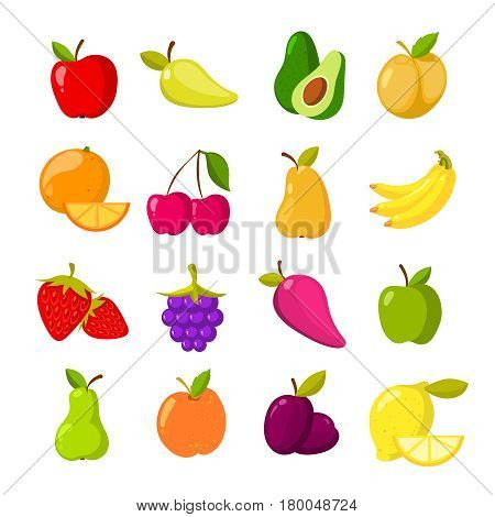 Cartoon fruits vector clipart collection. Fruit icons isolated on white background