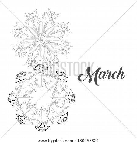 Background for international womans day. Spring flowers hand drawn sketches.  Vector Illustration