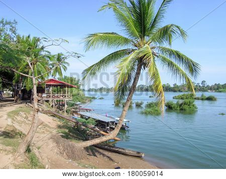 Don Det Laos - 26 January 2012: view at river Mekong in Don Det island on Laos