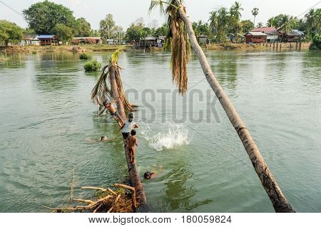 River Mekong At Don Det Island, Laos