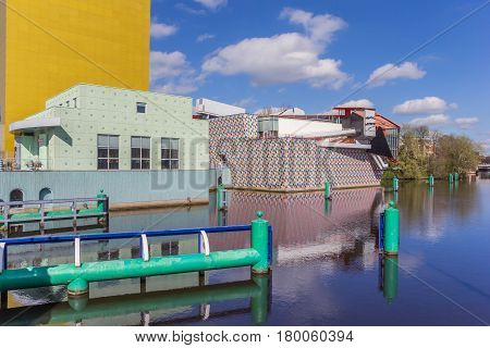 GRONINGEN, NETHERLANDS - APRIL 03, 2017: Side wing of the Groningen museum in The Netherlands