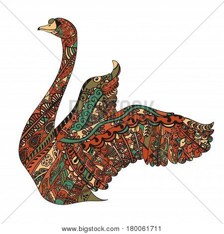 swan with ethnic doodle pattern. Zentangle inspired pattern for anti stress coloring book pages for adults and kids