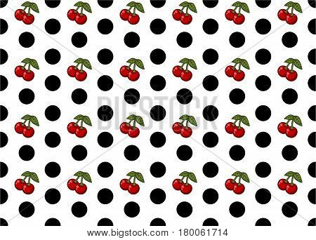 Polka Dot Seamless Pattern with Cherries Pattern
