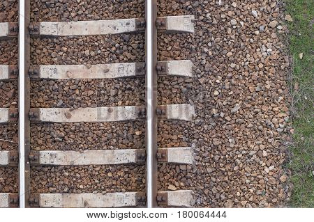 Train tracks texture,  old railway rails, top view, background