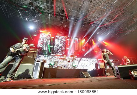 Padua Padova, Pd, Italy - March 29, 2017: Litfiba Italian Rock Band On The Stage During The Live Con
