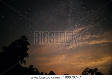 A Clear Night Sky With A Hill And Trees In The Foreground
