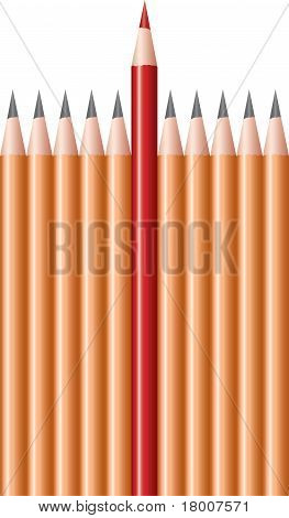 นำดินสอและดินสอสีแดงหนึ่ง