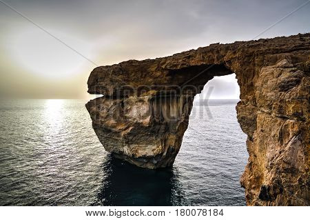Sea view to Azure window natural arch now vanished Gozo island Malta