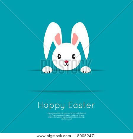 Easter Bunny pop out of the hole. Vector illustration. Blue background with Easter funny rabbit.