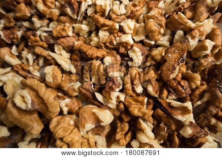 Lots of walnut kernels (patrs of peeled nuts)