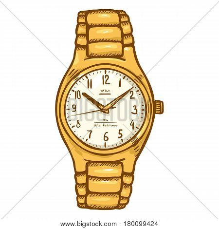 Vector Cartoon Classic Mens Wrist Watch With Metallic Watchband