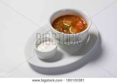 Homemade Meat Soup, Solyanka Or Saltwort.