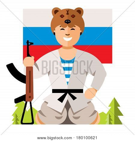 Warrior with a gun. Isolated on a white background