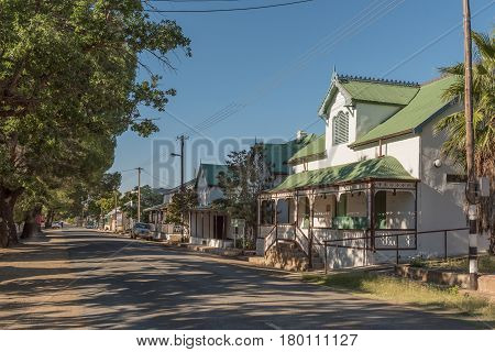 PHILIPPOLIS SOUTH AFRICA - MARCH 21 2017: A street scene with several historical buildings in Philippolis the oldest town in the Free State Province