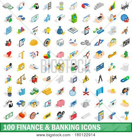 100 finance and banking icons set in isometric 3d style for any design vector illustration