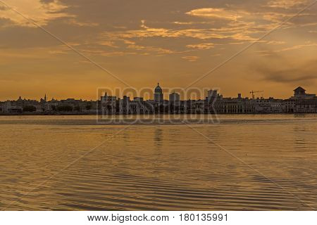 Sunset And Skyline Of The City Of Havana. Cuba