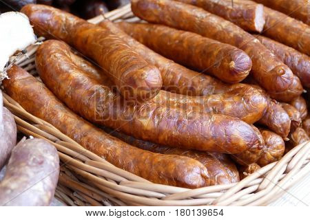 Traditional Sausages Sold On A Market