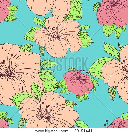 vector seamless floral hand-drawn pattern. Flower background