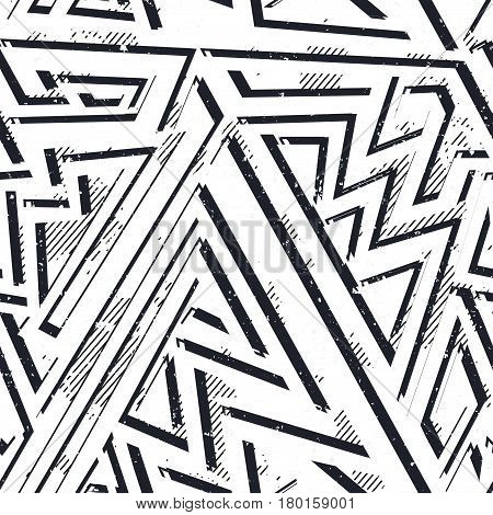 Monochrome grunge geometric seamless pattern (vector eps 10)
