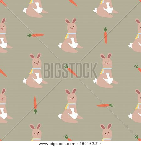 Seamless Easter pattern with cute rabbits and carrots for texture, background, envelope, wrapping.