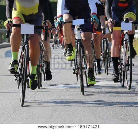 Cyclists With Racing Bikes During The Cycling Road Race