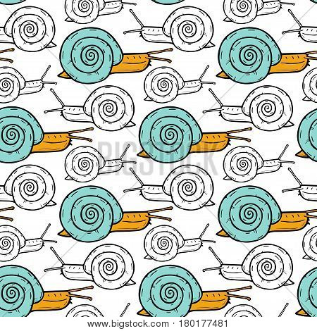 Snails seamless pattern. Vector background Kids textile print.