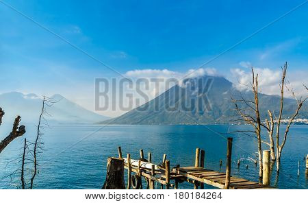 View on Lago Atilan and Volcano San Pedro in Guatemala from San Marco