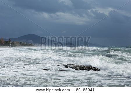 Seastorm In Mediterranean Town