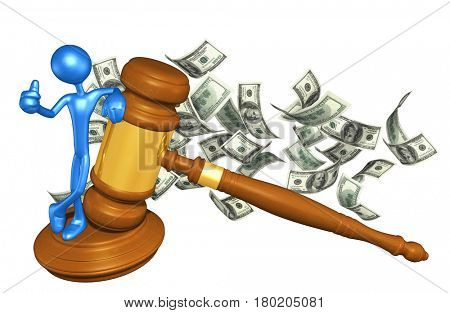The Original 3D Character Illustration With A Gavel With Cash
