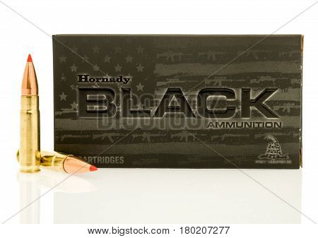 Winneconne WI - 5 April 2017: A box of Hornady 300 black out bullet on an isolated background.