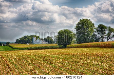 Farms in Amish Country Lancaster Pennsylvania during the harvest.