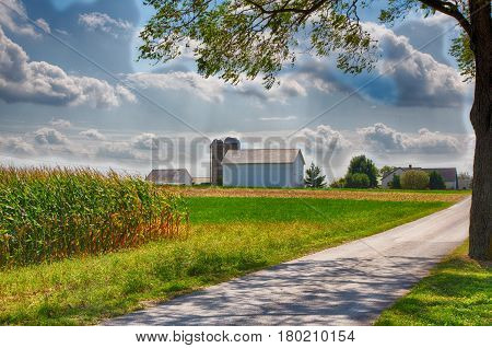 Farms in Amish Country Lancaster Pennsylvania during the harvest.