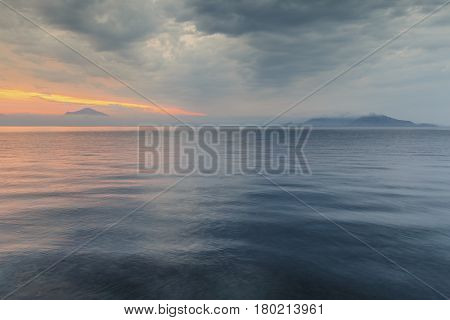 View of Fourni and Samos islands from Agios Kirikos on Ikaria island in Greece.