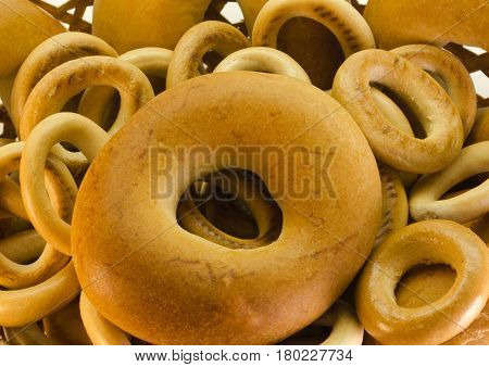 Big and small bagels isolated on white background