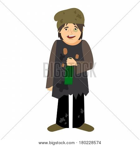 Homeless man drinking from bottle icon on white background. Vector illustration