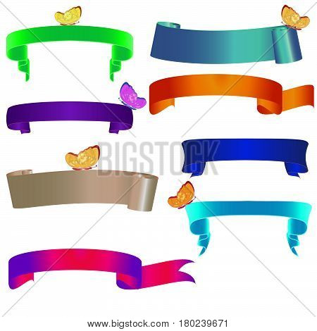 Set ribbon banner. Ribbon banner with butterfly. Vector ribbon banner.