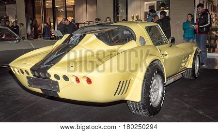 Moscow, Russia - April 02, 2017: Yellow Chevrolet Corvette C2 Stingray Rally, Usa, 1967. Retro Car E