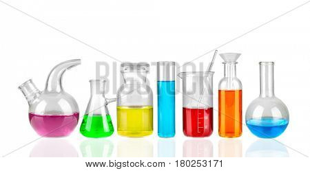 Set of laboratory glassware on white background 
