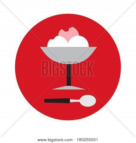 Ice cream with three balls and a spoon in a bowl, vector illustration