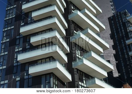 MILAN, ITALY - NOVEMBER 12, 2016: Milan (Lombardy Italy): modern office and residential buildings along via Melchiorre Gioia