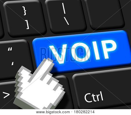 Voip Key Showing Internet Voice 3D Illustration