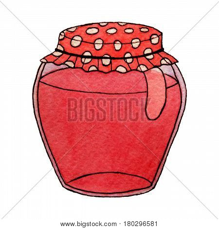 Hand drawn watercolor bottles with jam isolated on the white background