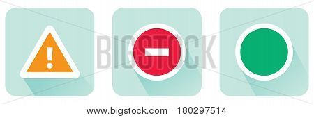 Stop sign and attention and allowing set of flat icon Stock vector illustration